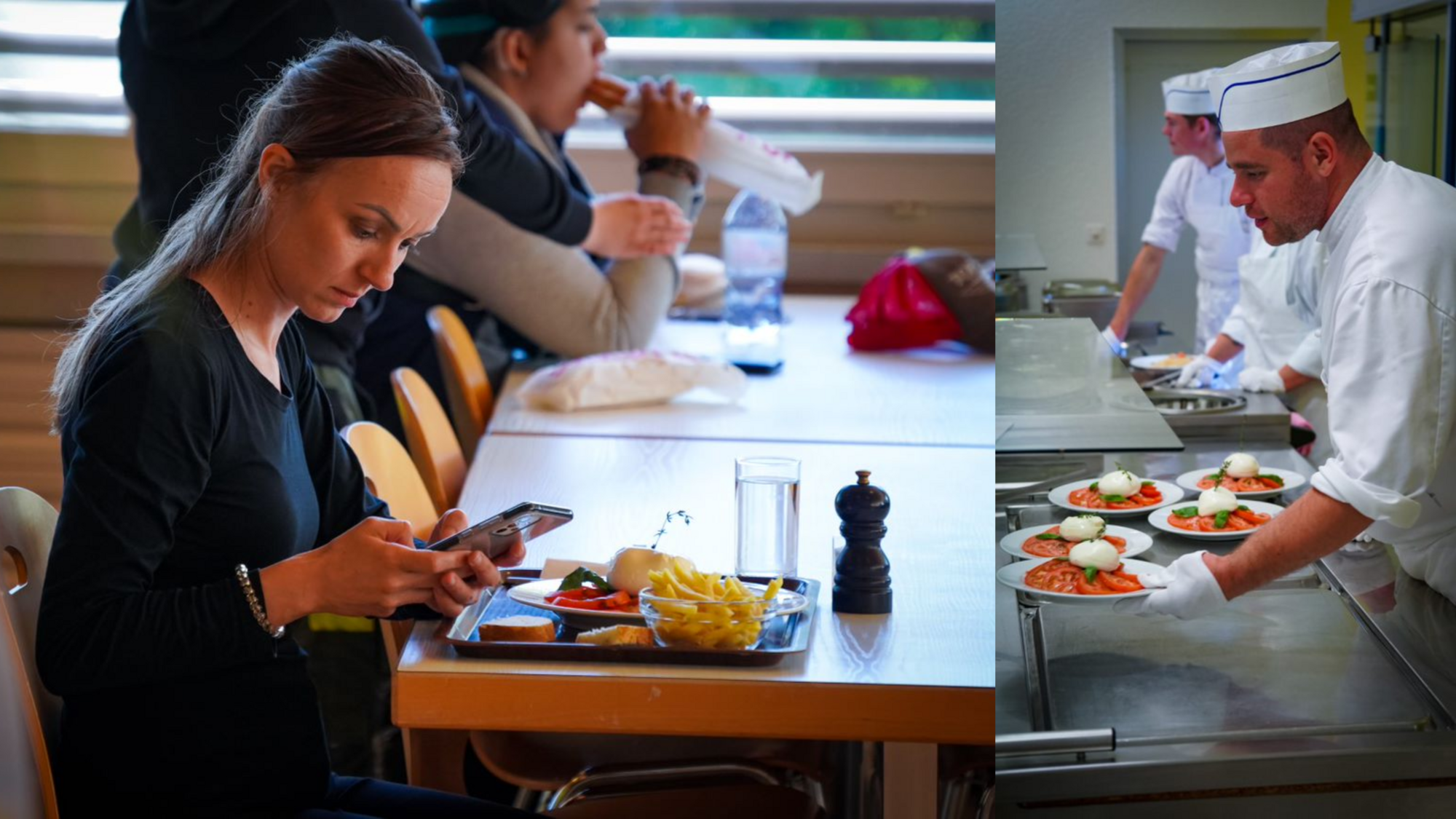 Une femme teste les mozarellas de la cantine